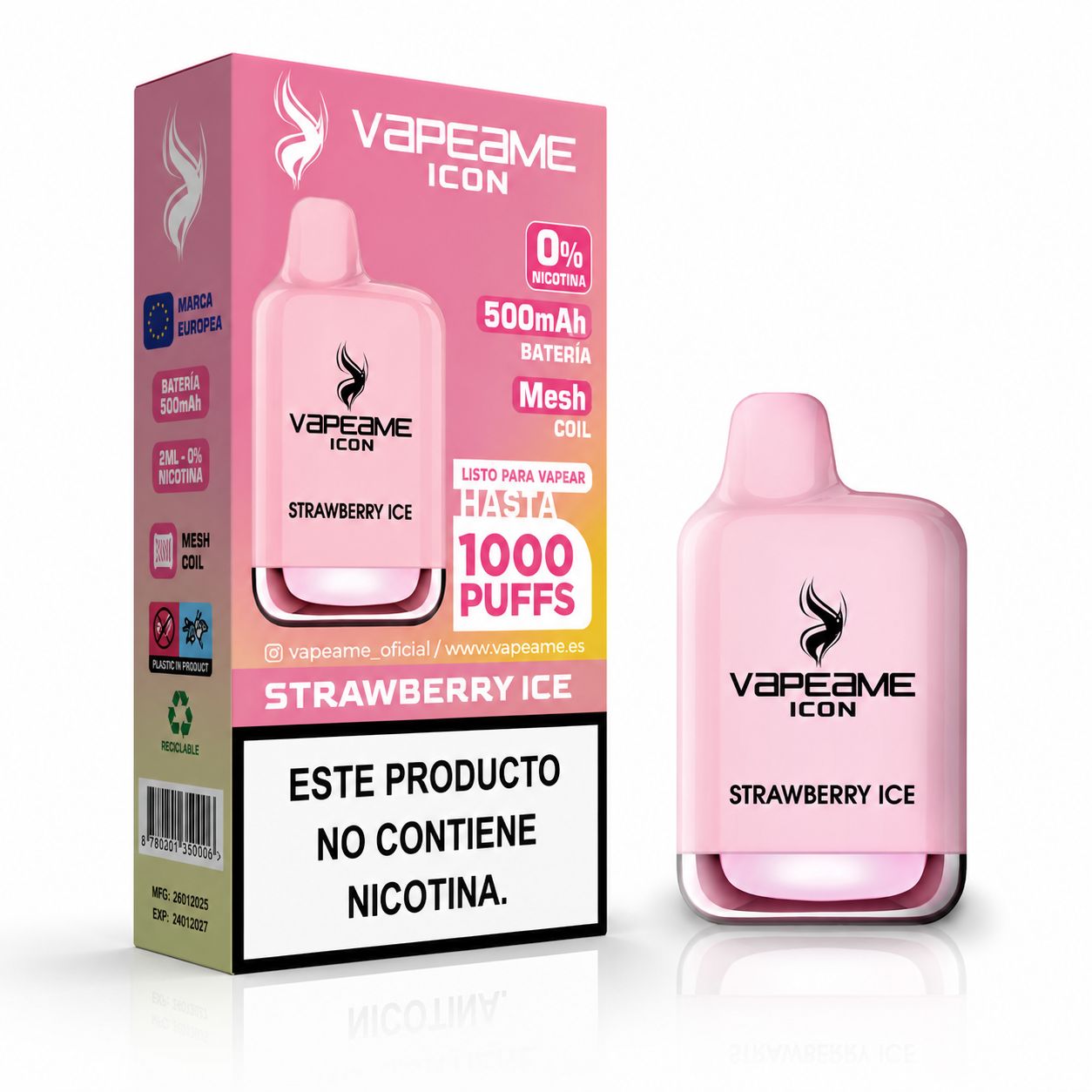 ICON Strawberry Ice – Vaper sin nicotina 1000 caladas