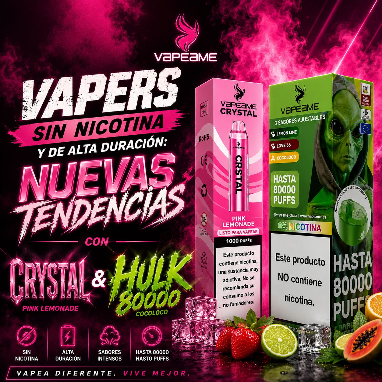 Vapers sin nicotina y de alta duración: Nuevas tendencias con Crystal y Big Me Hulk