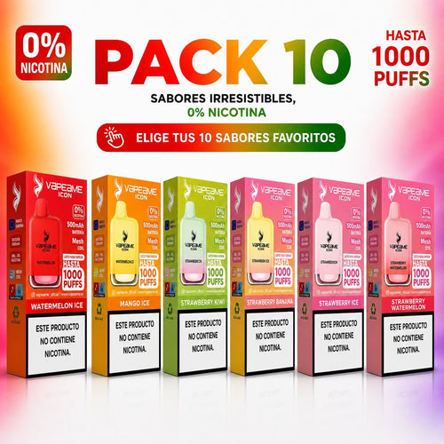 Compra ahora y ahorra con el pack de 10 vapers desechables sin nicotina