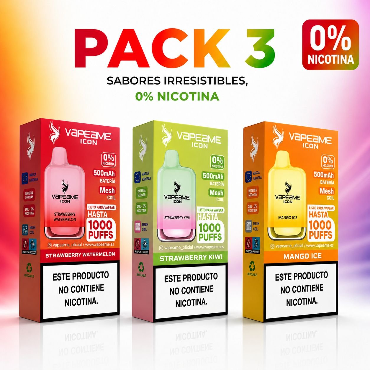Compra ahora y ahorra con el pack de 3 vapers desechables sin nicotina