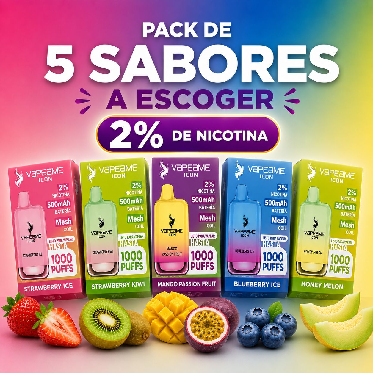 Compra ahora tu pack de 5 vapers desechables ICON con nicotina a escoger