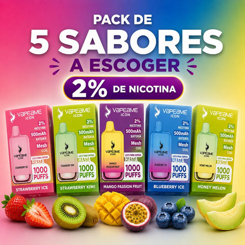 Compra ahora tu pack de 5 vapers desechables ICON con nicotina a escoger
