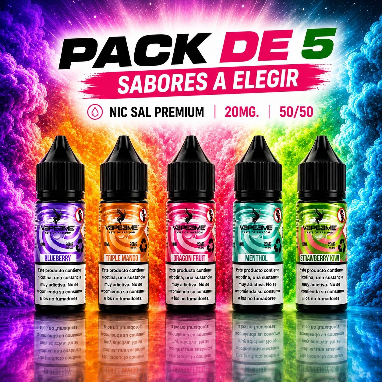 Compra ahora el pack de 5 sales de nicotina premium a escoger en vapeame