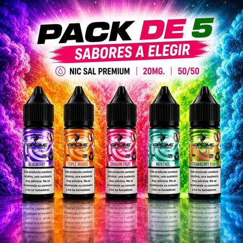 Compra ahora el pack de 5 sales de nicotina premium a escoger en vapeame