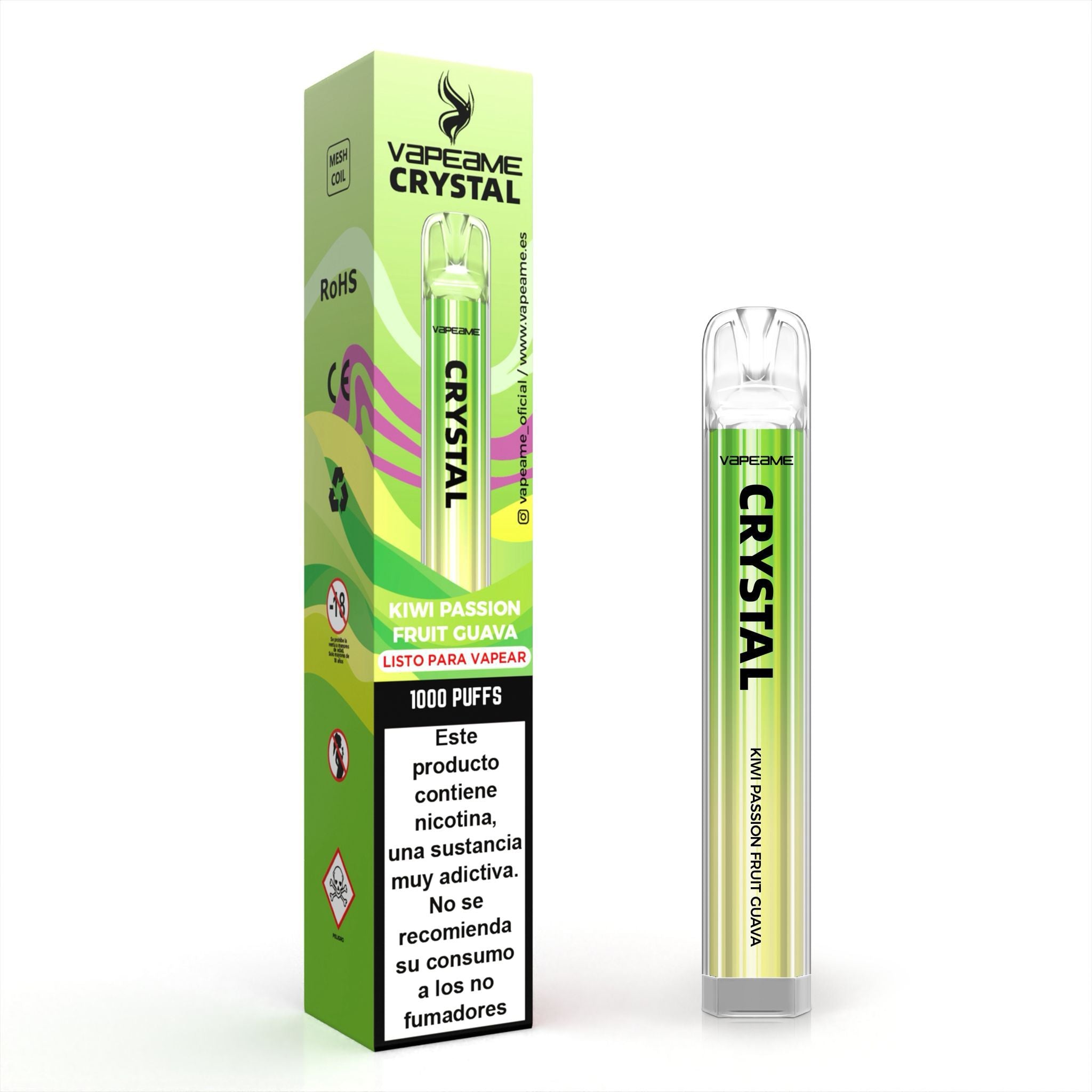 Comprar vaper desechable Crystal sabor Kiwi Passion Fruit Guava con 1000 caladas en vapeame con envío en 24h